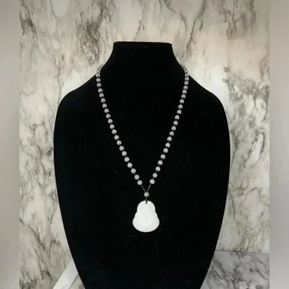 Jewelry - White JADE Hand Carved Maitreya Buddah Pendant Necklace